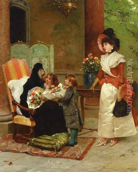 Flowers for Grandmother Oil Painting - Auguste Emile Pinchart