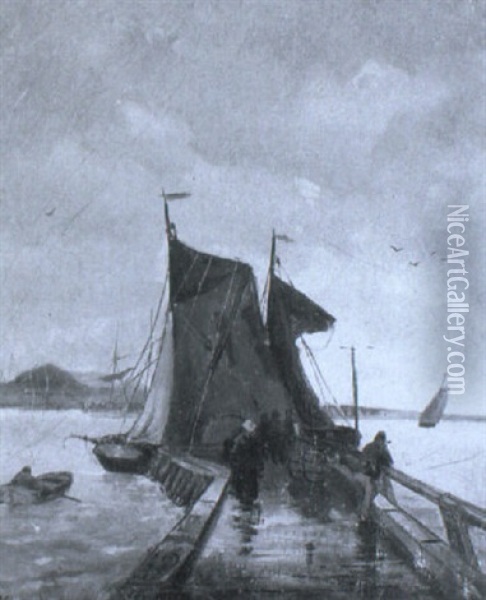 Landesteg Mit Segelbooten Oil Painting - Eugen Kampf