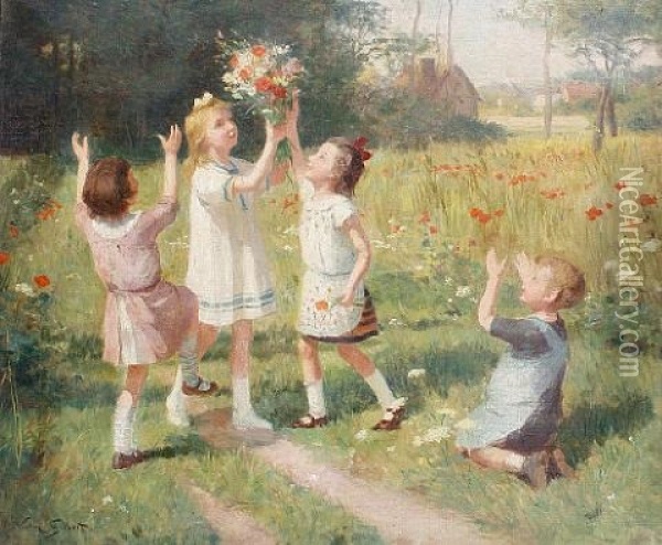 Picking Wild Flowers Oil Painting - Victor Gabriel Gilbert