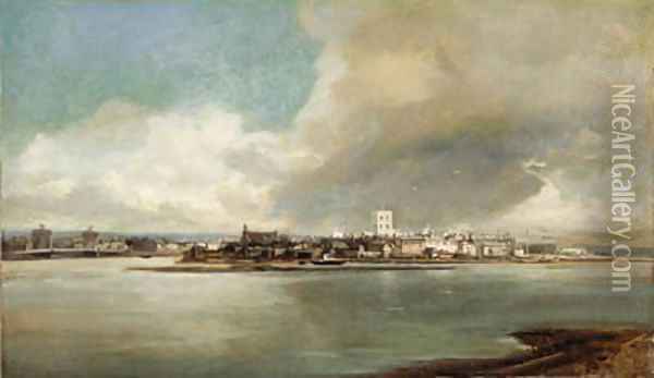 View of Shoreham Oil Painting - James Webb