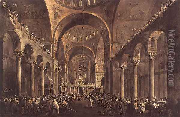 Doge Alvise IV Mocenigo Appears to the People in St Mark's Basilica in 1763 Oil Painting - Francesco Guardi