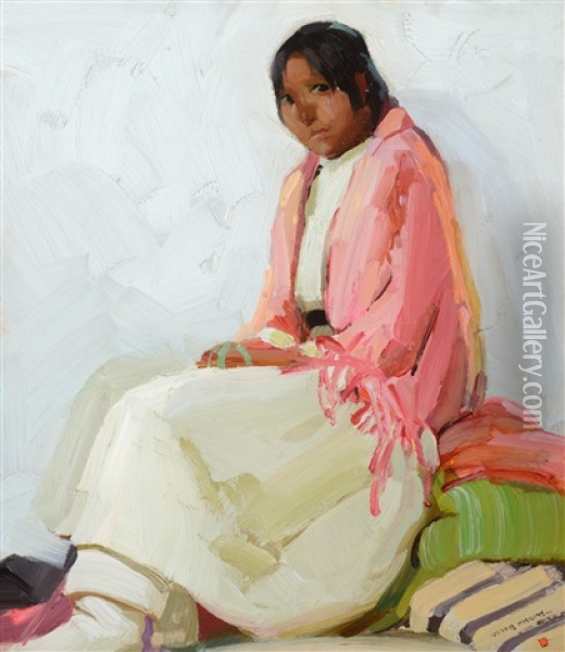 A Pink Shawl Oil Painting - Victor William Higgins