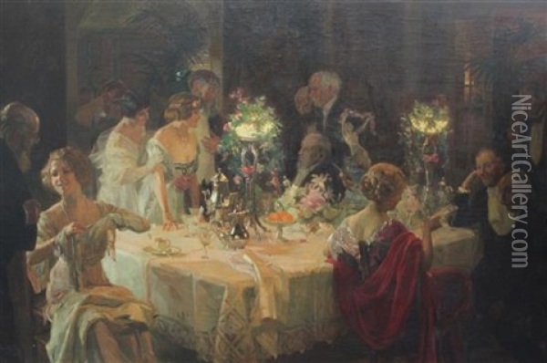 'the Dinner Party' Oil Painting - Jules Alexandre Gruen