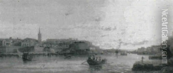 Marsamxett Harbour At Dusk Oil Painting - Luigi Maria Galea