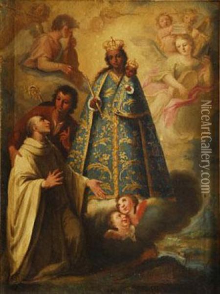 Aparicion De La Virgen Y El Nino A San Bernardo Con Angeles Musicos Oil Painting - Jose Vergara