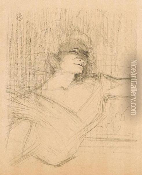 Yvette Guilbert. Drawn By H. De Toulouse-lautrec Oil Painting - Henri De Toulouse-Lautrec