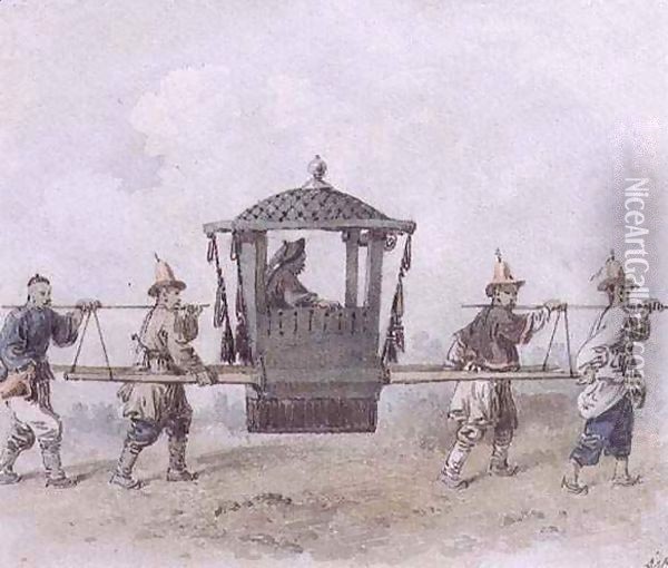 Chinese Servants Bearing a Palanquin Oil Painting - William Alexander