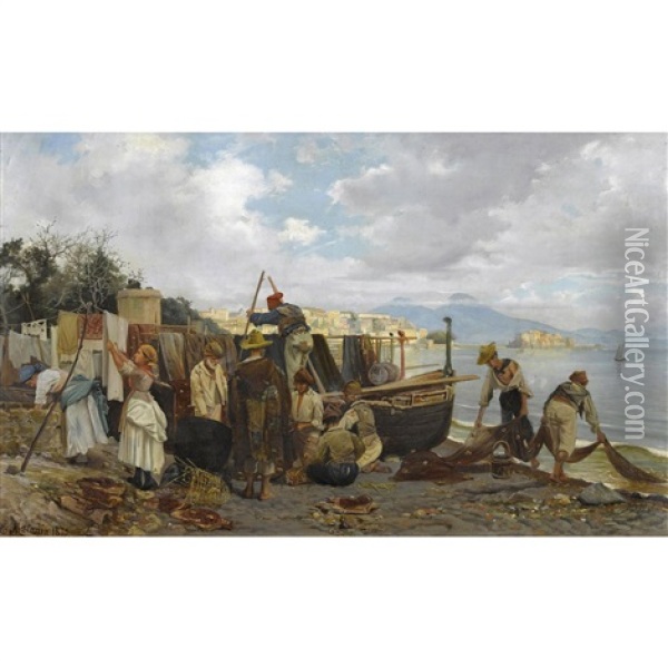 Fischer Am Golf Von Neapel Oil Painting - Edoardo Matania