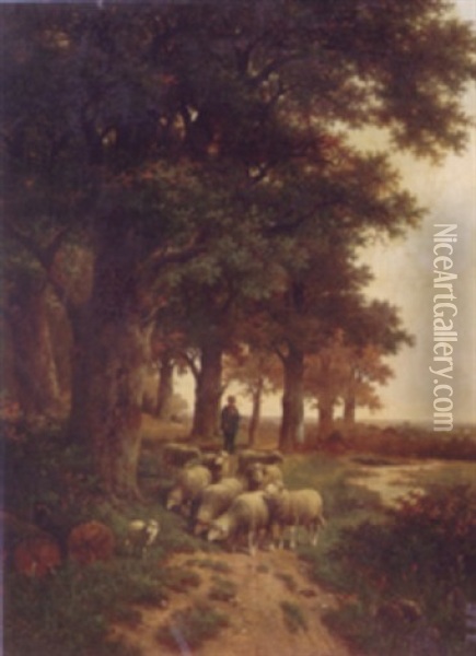 Tending The Sheep Oil Painting - Cornelis van Leemputten