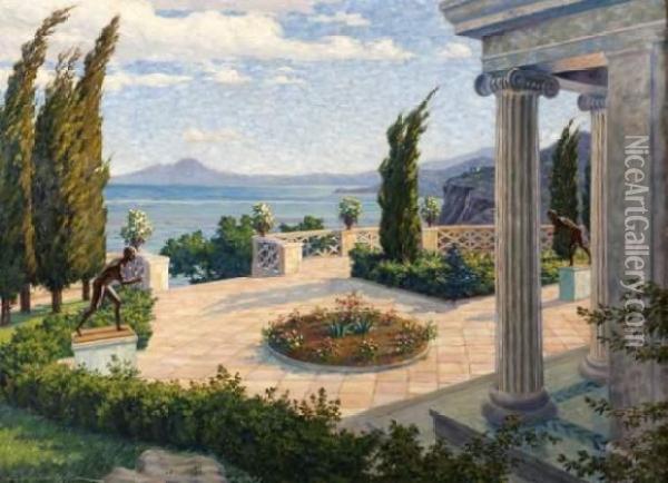 Vue Du Vesuve Depuis Une Villa A Capri Oil Painting - Constantin Alexandr. Westchiloff