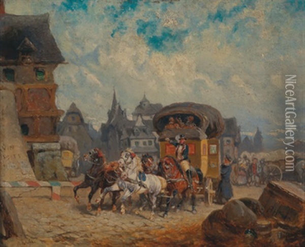 Postwagen In Der Normandie Oil Painting - Alexander Ritter Von Bensa