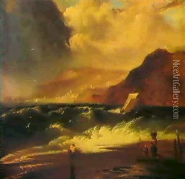 Kustenlandschaft Bei Sturmischem Wetter. Oil Painting - Philip James de Loutherbourg