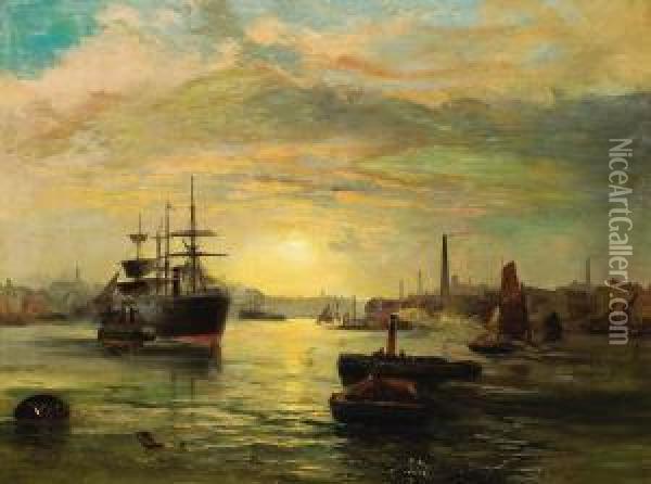 Harbor Sunset Oil Painting - Robert Ernest Roe