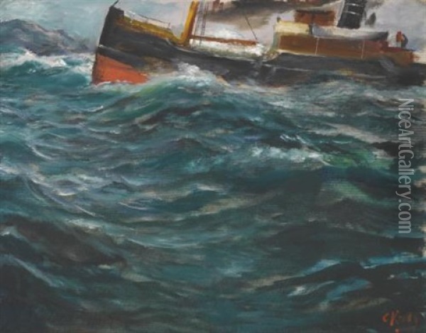 A Ship In Rough Seas Oil Painting - Christian Krohg