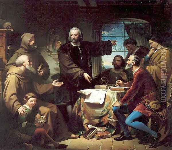 Christopher Columbus in the Convent of La Rabida 1856 Oil Painting - Eduardo Javier Ramon Cano de la Pena