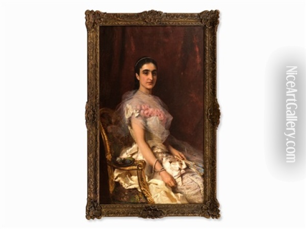 Portrait Of A Seated Lady Oil Painting - Konstantin Egorovich Makovsky