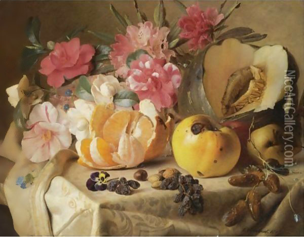Still Life With Autumn Fruits Oil Painting - Theude Gronland