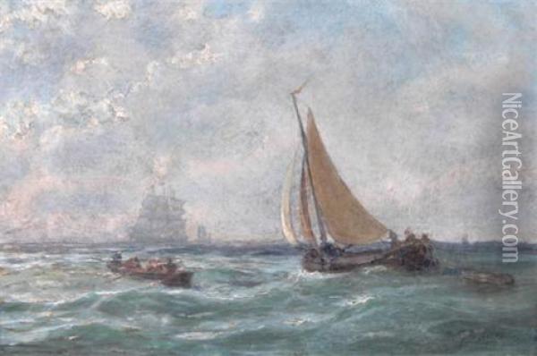 Fishing And Other Boats Off The Coast Oil Painting - George Laurens Kiers