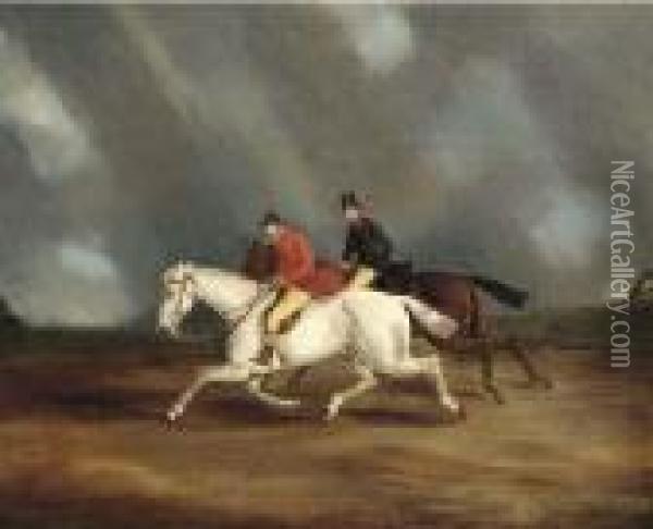 Figures Riding In A Storm Oil Painting - Byron Webb
