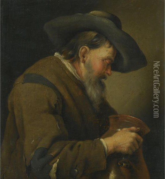 An Old Man Holding A Jug Oil Painting - Jacob Van Toorenvliet