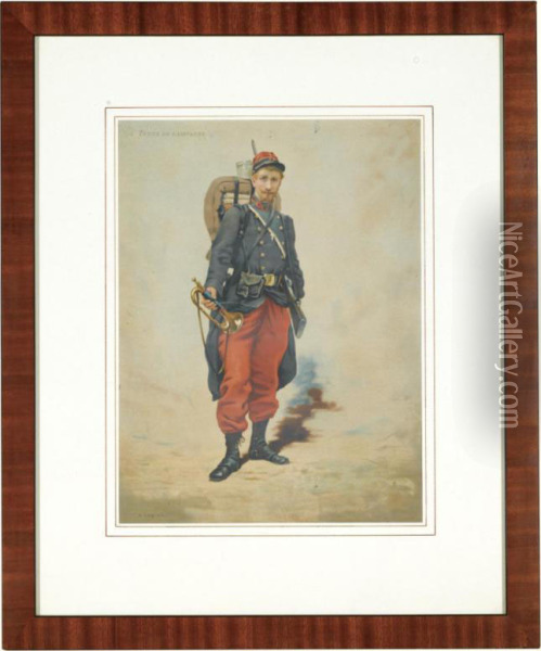 Three Military Costume Deptctions Oil Painting - August Le Gras