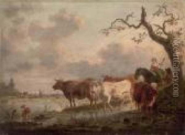 An Extensive Landscape Oil Painting - Jean-Baptiste De Roy