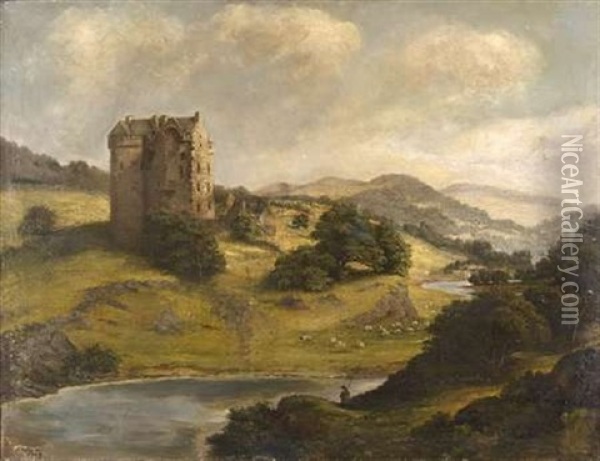 Neidpath Castle, Peebleshire Oil Painting - John Burgess