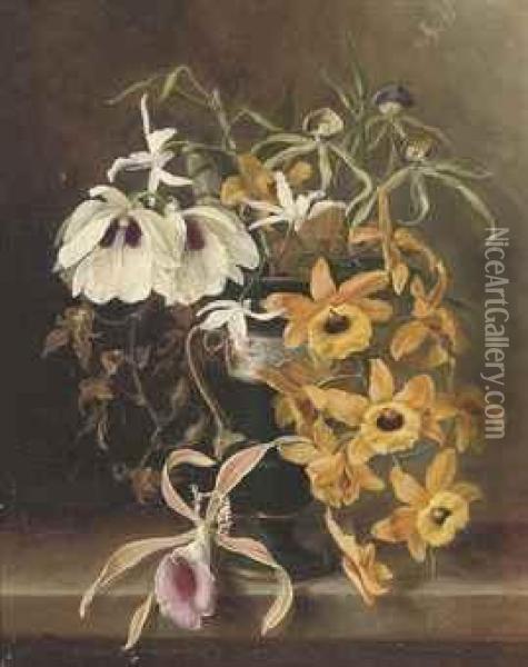 Irises In An Ornamental Vase Oil Painting - Louis Aristide Leon Constans