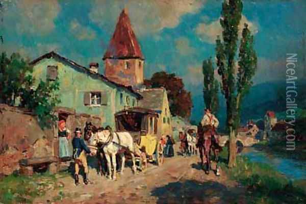 Arriving at the inn Oil Painting - Wilhelm Velten