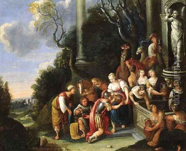 Eliezer and Rebecca at the well Oil Painting - Maximilian Herregouts