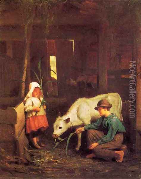 The Little White Heifer Oil Painting - George Cochran Lambdin