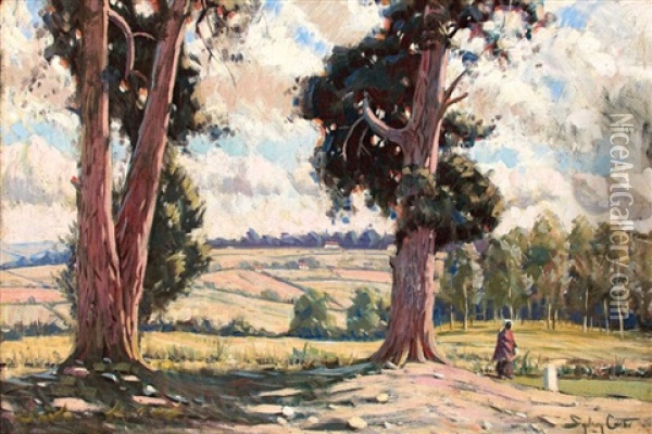 Landscape With Gum Trees Oil Painting - Sydney Carter