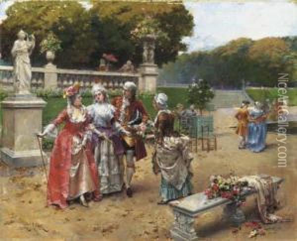 A Promenade In The Gardens Oil Painting - Henri Victor Lesur