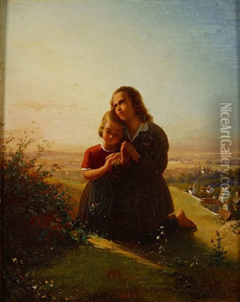 Landschap Met Biddende Kinderen (jeune Enfants En Priere Dans Un Paysage) Oil Painting - Johann Georg Meyer von Bremen