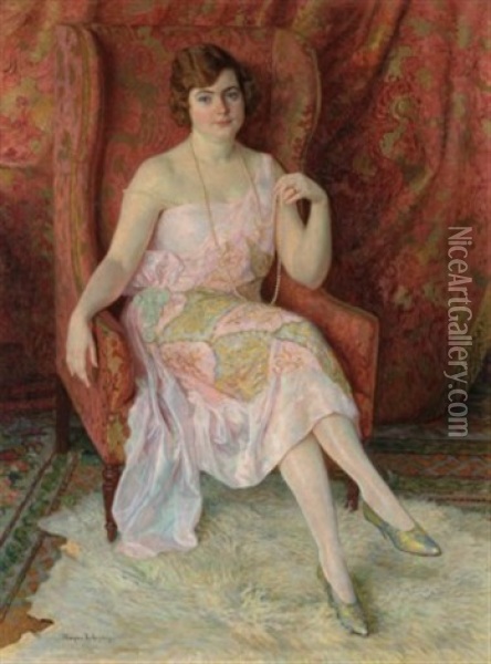 Portrait Of The Artist's Wife Antonie Erhardt (1894-1969) Oil Painting - Nikolai Petrovich Bogdanov-Bel'sky