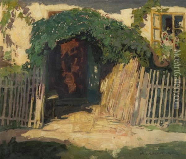 In Front Of A Cottage Oil Painting - Alois Kalvoda