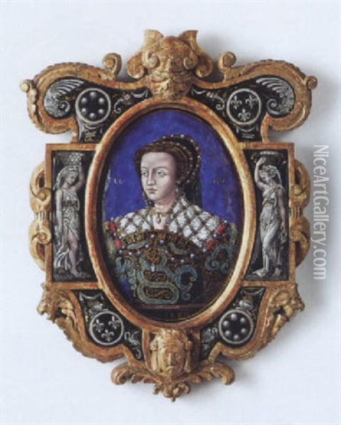 Portrat Der Katharin Von Medici Oil Painting - Leonard Limosin