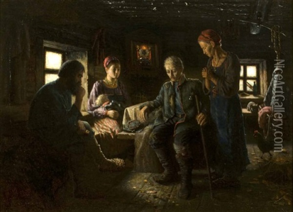 The Return Of The Soldier Oil Painting - Vasily Maksimov