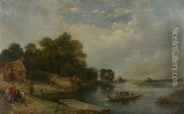 Landscape With River And Figures Oil Painting - Henry John Boddington