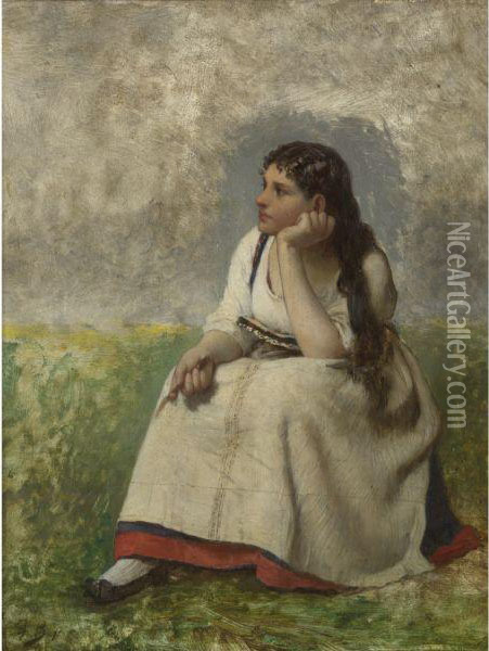 Jeune Fille Pensive Oil Painting - Jules Breton