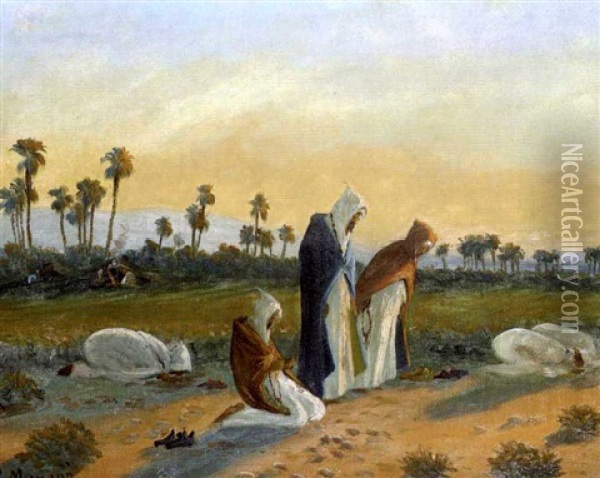 La Priere Du Soir Dans Le Desert Oil Painting - Vincent Manago