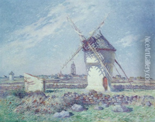 Paysage Au Moulin (batz) Oil Painting - Ferdinand du Puigaudeau