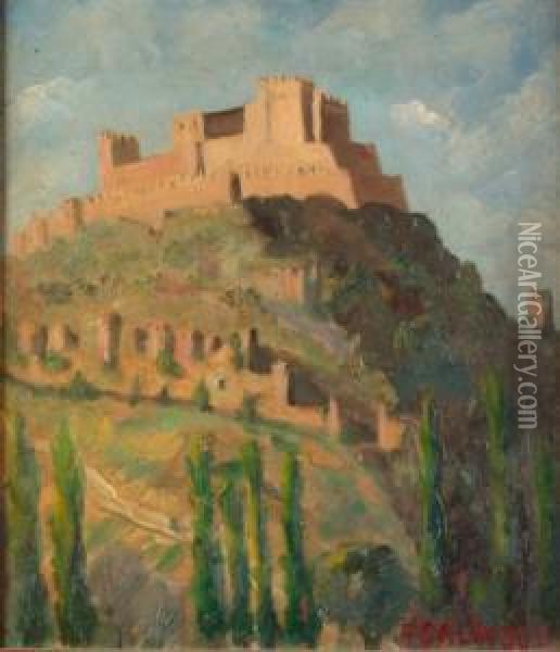 Castillo De Monzon Oil Painting - Salvadora Veneras Y Galindo