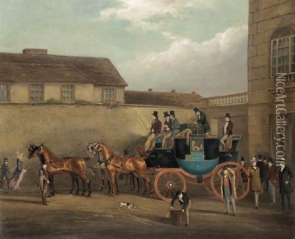 The Bedford To London Coach (+ The Holyhead, Chester And London Coach; Pair) Oil Painting - James Pollard