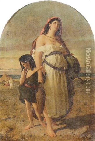 Madre Orientale Con Figlia Oil Painting - Enrico Fanfani