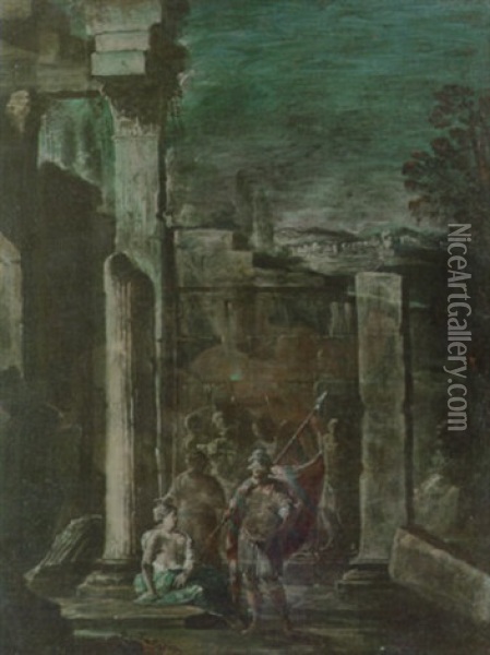 Classical Figures By Ruins Oil Painting - Pietro Paltronieri