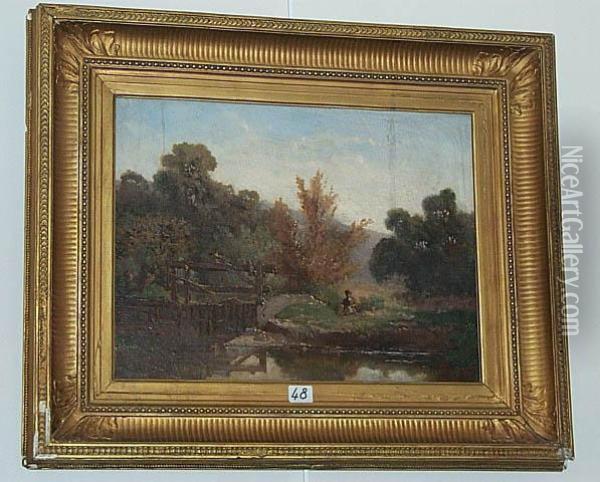Paysage De Riviere A Lecluse Oil Painting - Charles Donzel