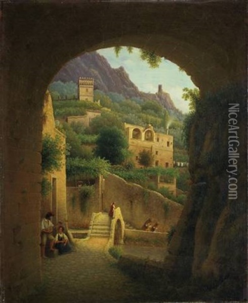 Italian Landscape Oil Painting - Johann Wilhelm Bruecke