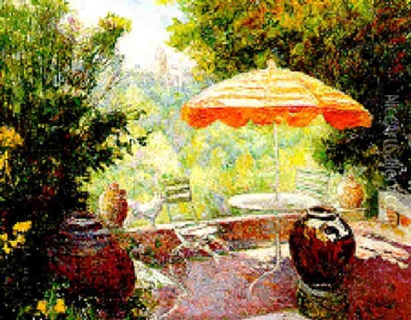 La Terrasse Ensoleillee Oil Painting - Victor Charreton