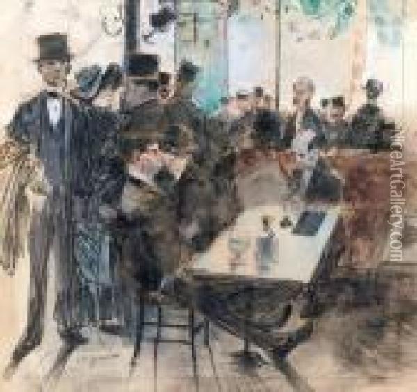 Au Cafe, Vers 1872 Oil Painting - Jean-Louis Forain